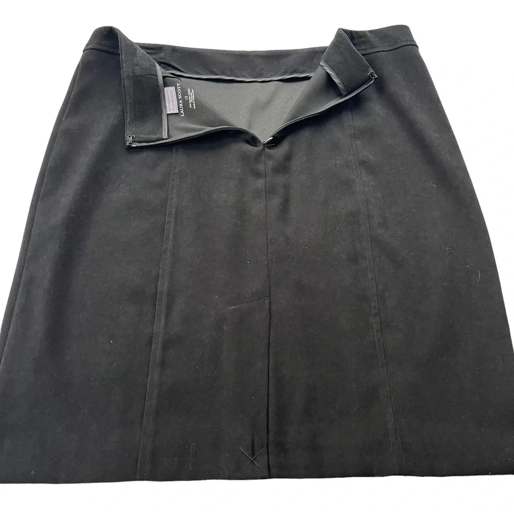 Laura Scott Womens Size 12 Black Suede Velvet Knee Length Polyester Pencil Skirt